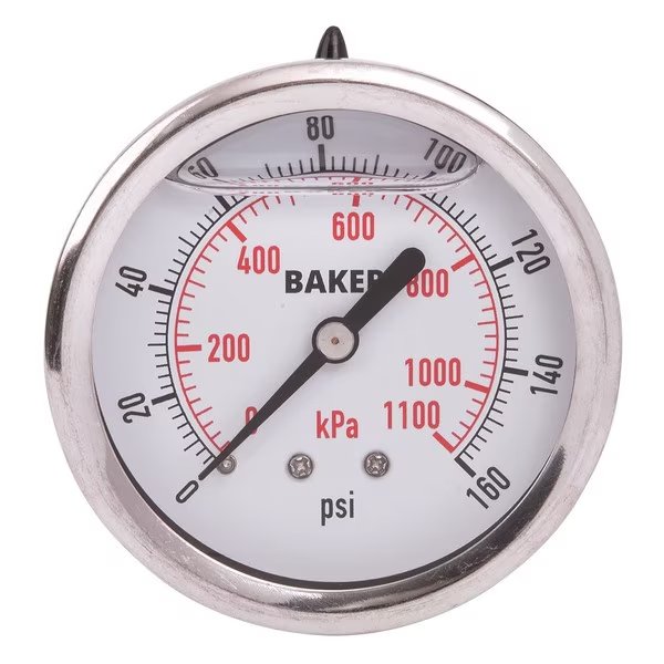 AHNC-160P Pressure Gauge, 0-160 PSI, Baker Instruments, Mfr#: AHNC-160P